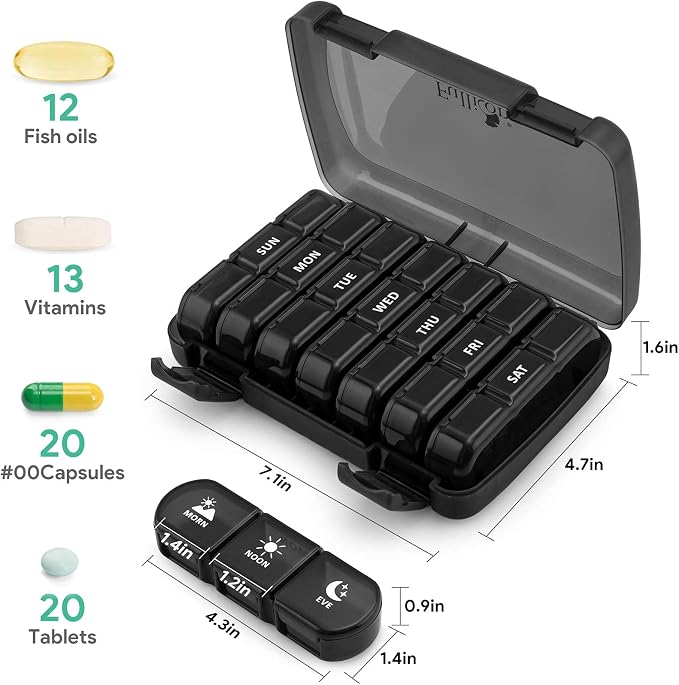 Pill Organizer 3 Times a Day, Fullicon Large Weekly Pill Case 7 Day, Daily Pill - Image 3