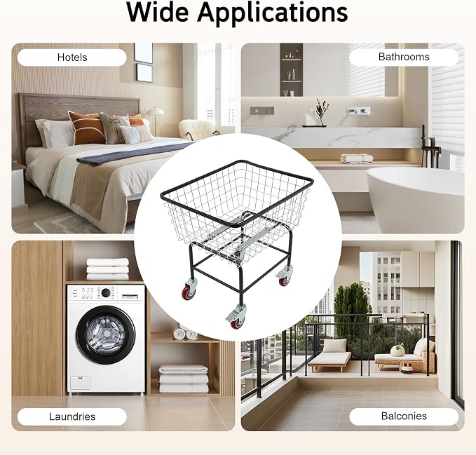 Steel Wire Laundry Cart, Wire Laundry Basket Cart - Image 7