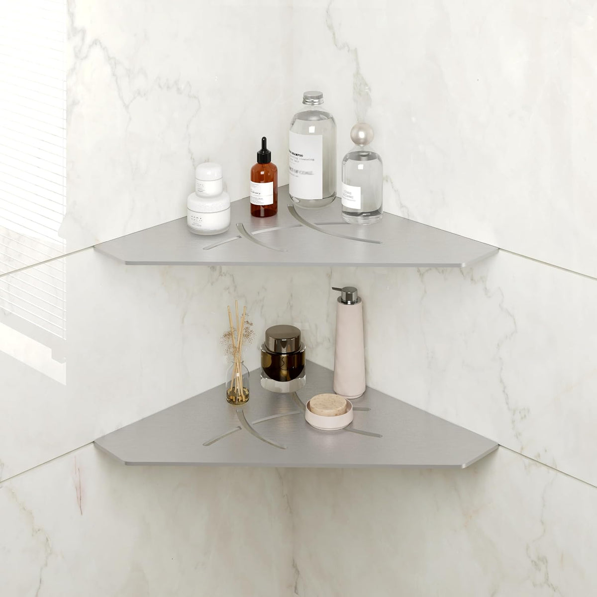 2-Pack 10" Brushed Nickel Recessed Corner Shower Shelf, for Tiled