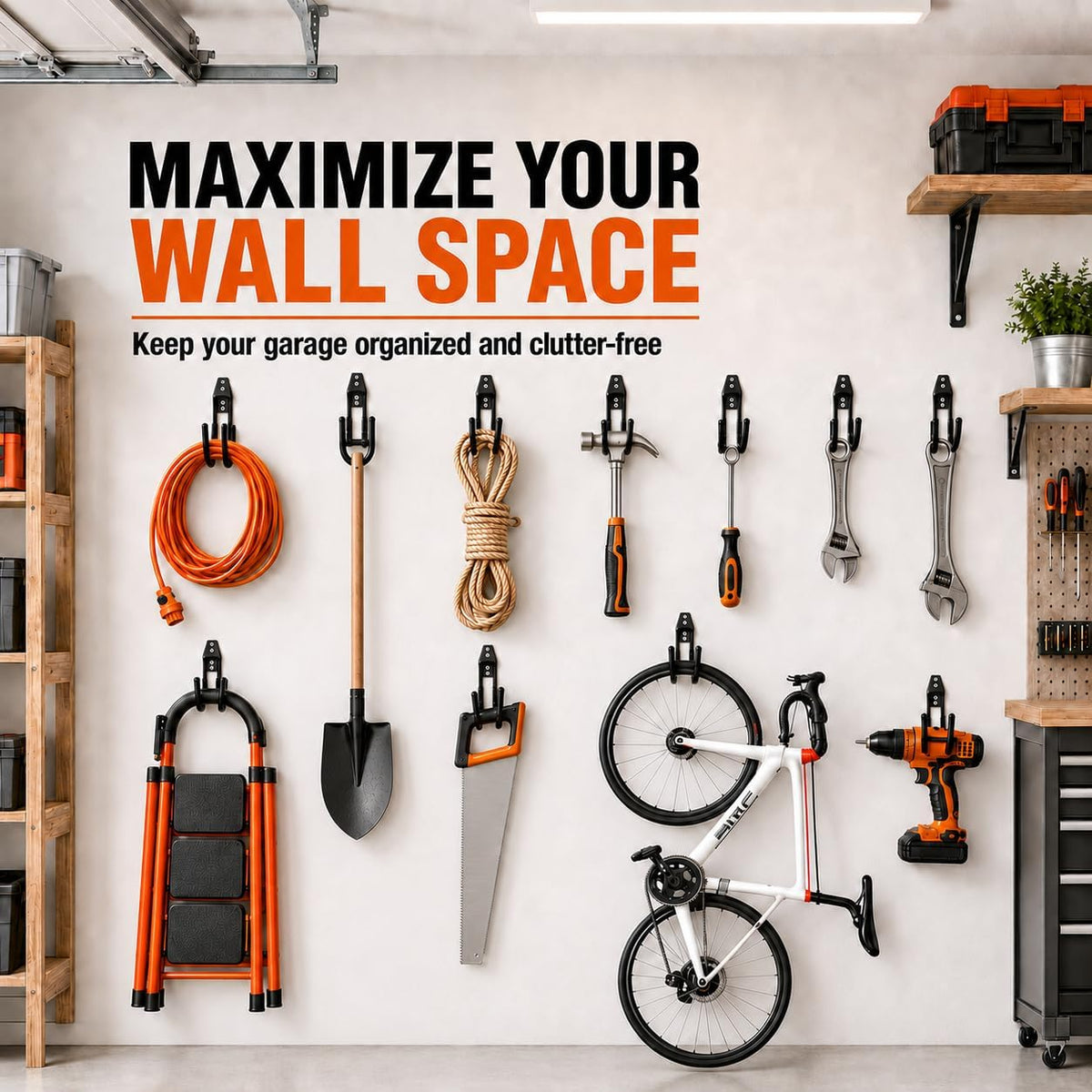 Garage Hanging Hooks Wall Mount, Garage Tool Storage Hooks, Wall
