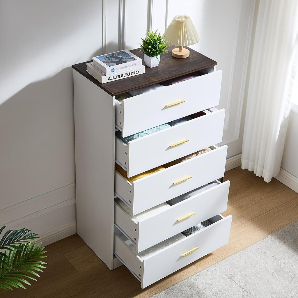 White Dresser for Bedroom, Tall 5 Drawer Dressers & Chests of Drawers