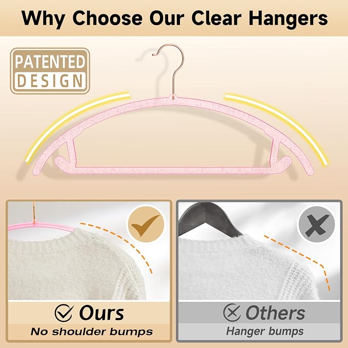 MIZGI Premium Clear Hangers Heavyduty- Pink Acrylic No Shoulder Bump Suit - Image 3