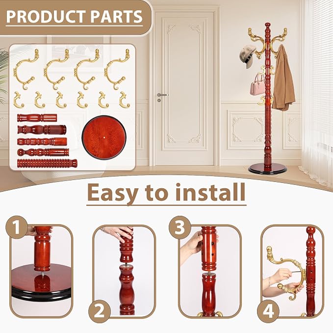 Solid Wooden Coat Rack Stand, Coat Racks Freestanding - Image 5