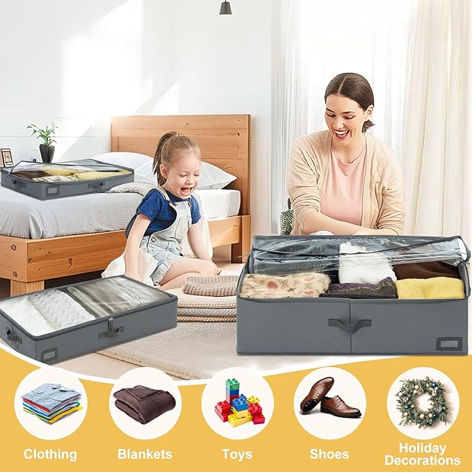 4-Inch Under Bed Storage Containers | Sturdy Sidewalls | Clear Cover & Label - Image 6