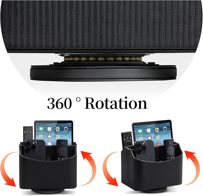 PU Leather Remote Control Holder, 360 Degree Rotating Desk Organizer Storage - Image 3