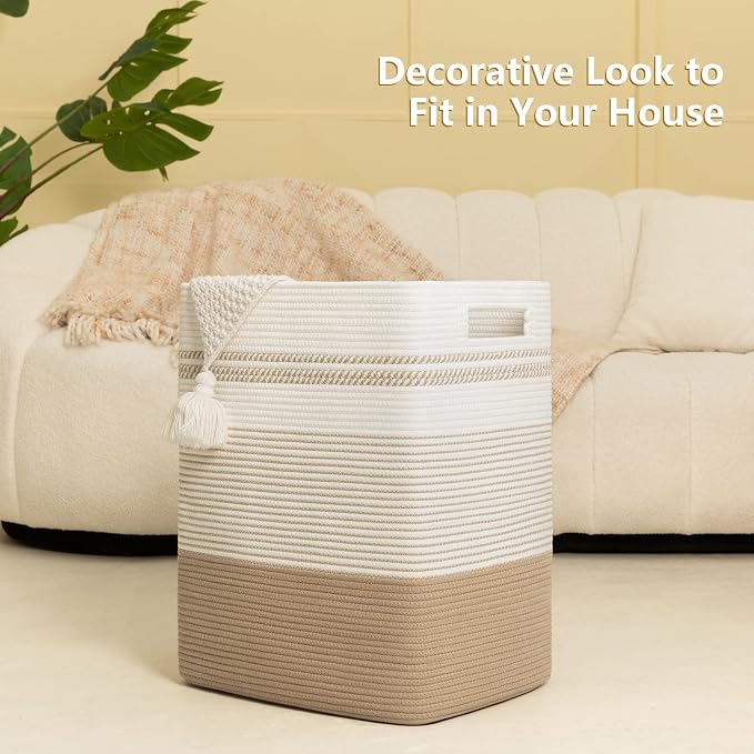Laundry Hamper, Large Woven Rope Tall Laundry Basket - Image 9
