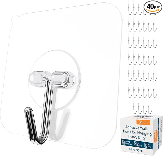 GLUIT Adhesive Wall Hooks for Hanging Heavy Duty 22 lbs Hooks for Walls No by GLUIT