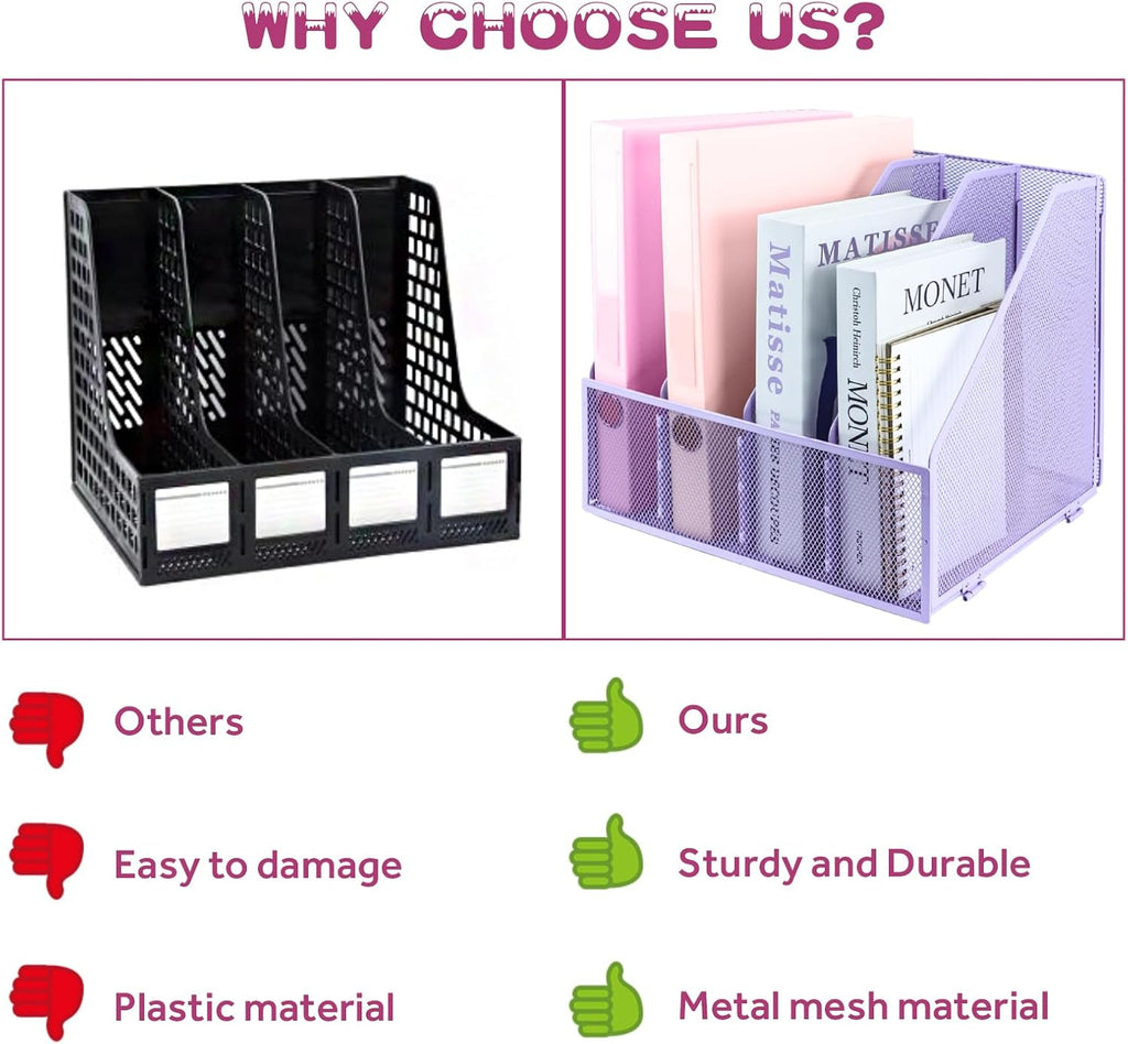 Desk Organizers, Metal Magazine File Holder with 4 Vertical