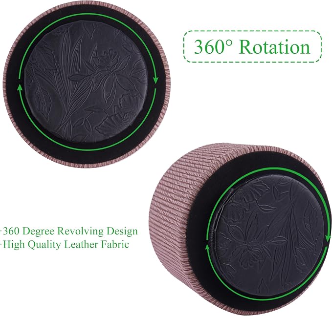 Round Leather Art Supply Organizer, Remote Control Holder, 360 Degree Spinning - Image 4