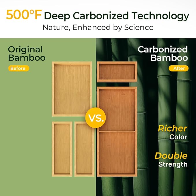 5-Piece Bamboo Drawer Organizer Set, 2.2" Deep Multi-Use Organizers - Image 3