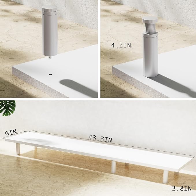 Large Dual Monitor Stand Riser 43.3IN，White Home Office Storage - Image 3