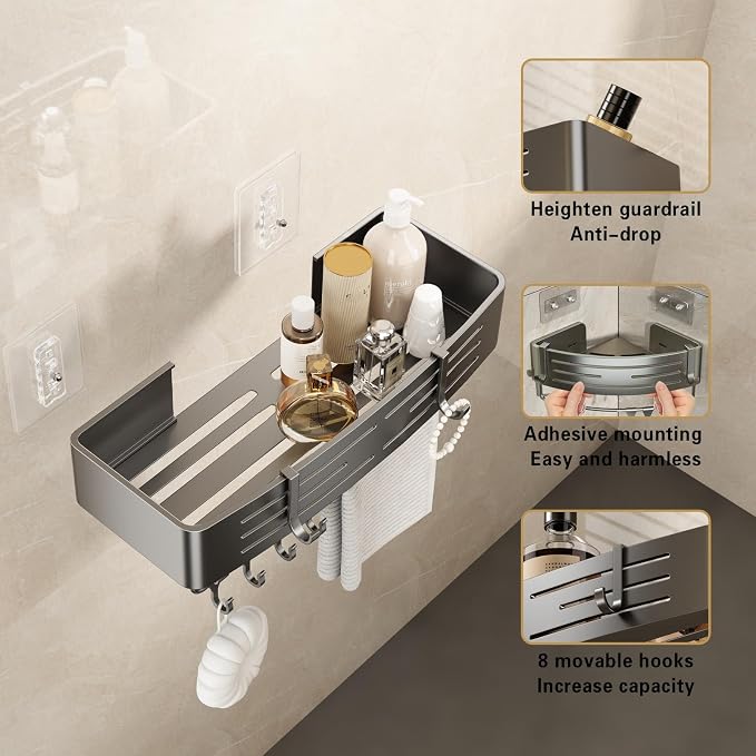 VOLPONE Corner Shower Caddy Adhesive Shower Shelf Corner No Drilling Bathroom - Image 3