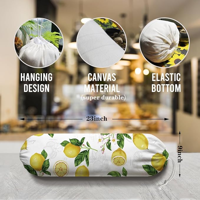 Lemon Plastic Bag Holder, Lemon Fabric Grocery Bag Dispenser, Wall Mount - Image 2