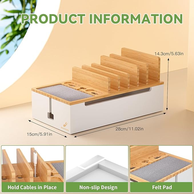 Pezin & Hulin Bamboo Cable Management Box, Wire Organizers - Image 7