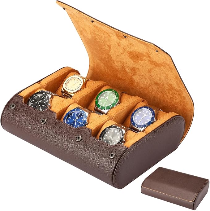 6-Slot Watch Box for Men & Women, Portable Travel Watch Roll Organizer by YANHHAN