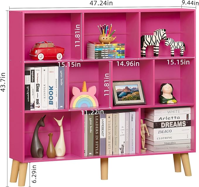LEYAOYAO 10 Cube Bookshelf, 3 Tier Modern Wide Bookcase - Image 3