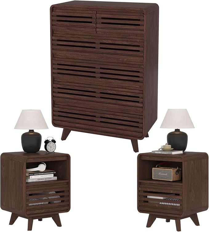 3 Piece Bedroom Set, Tall Dresser and Nightstand Sets by SOLACEFURNITURE
