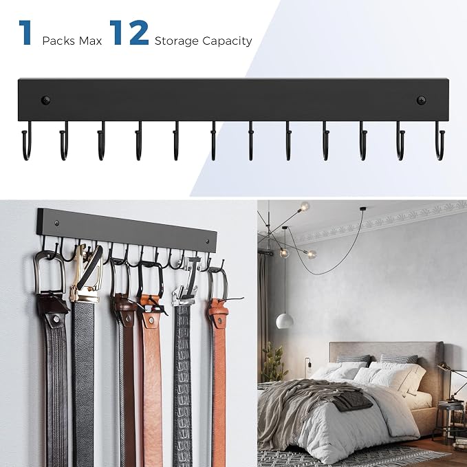Belt Hanger Wall Mounted, Wooden Belt Organizer Max 12 Storage Capacity - Image 3
