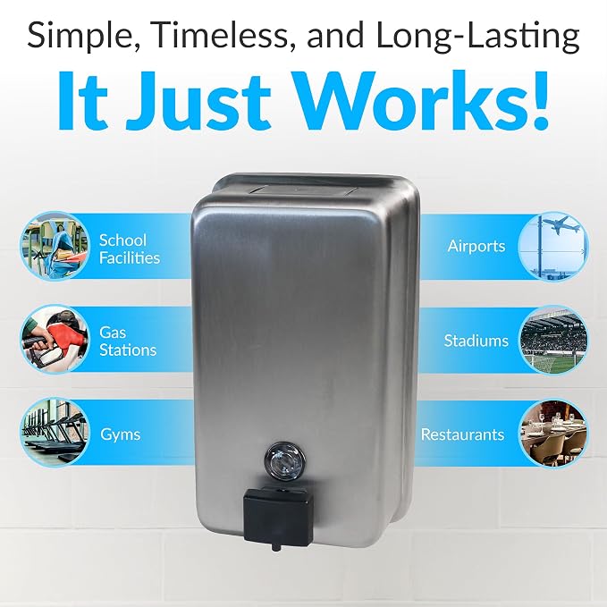 Bobrick Surface-Mounted Soap Dispenser, Vertical Tank Satin-Finish Stainless - Image 8