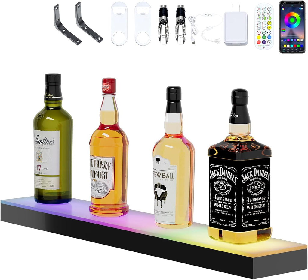 Dethan 1 Tier 24 Inch LED Lighted Liquor Bottle Display Shelf - Wine