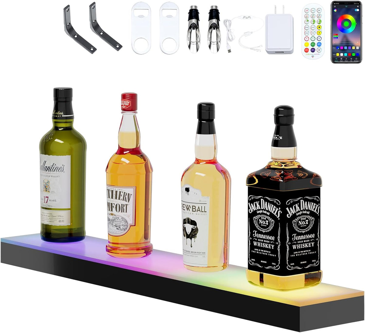 Dethan 1 Tier 24 Inch LED Lighted Liquor Bottle Display Shelf - Wine