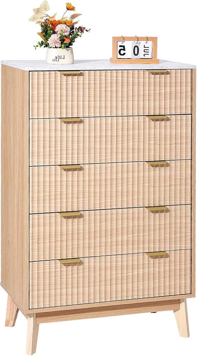 VEVOR 5 Drawer 48" Tall Fluted Bedroom Dresser, Modern Chest of Drawers by VEVOR