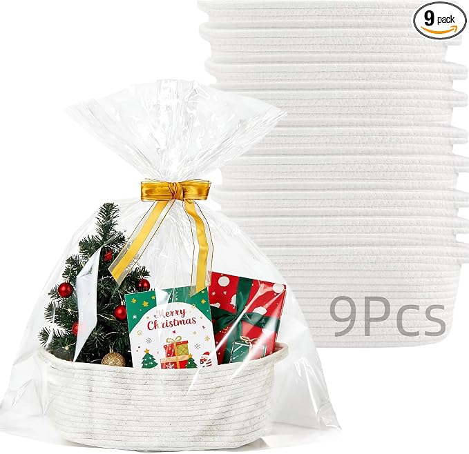 9Pcs Small Woven Basket with Gift Bags and Ribbons, by Unknown