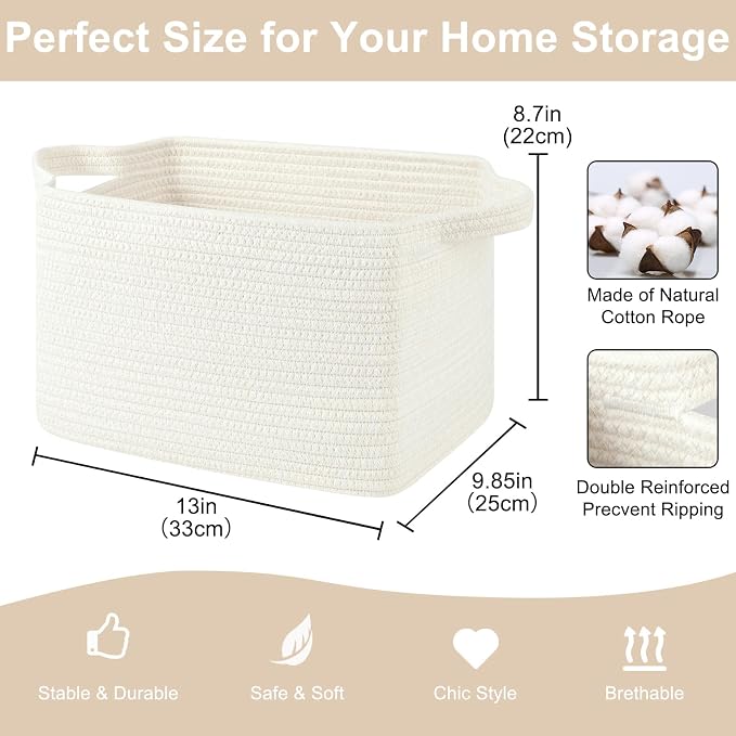 Storage Baskets for Organizing, Woven Baskets for Shelves, Rectangle Decorative - Image 2