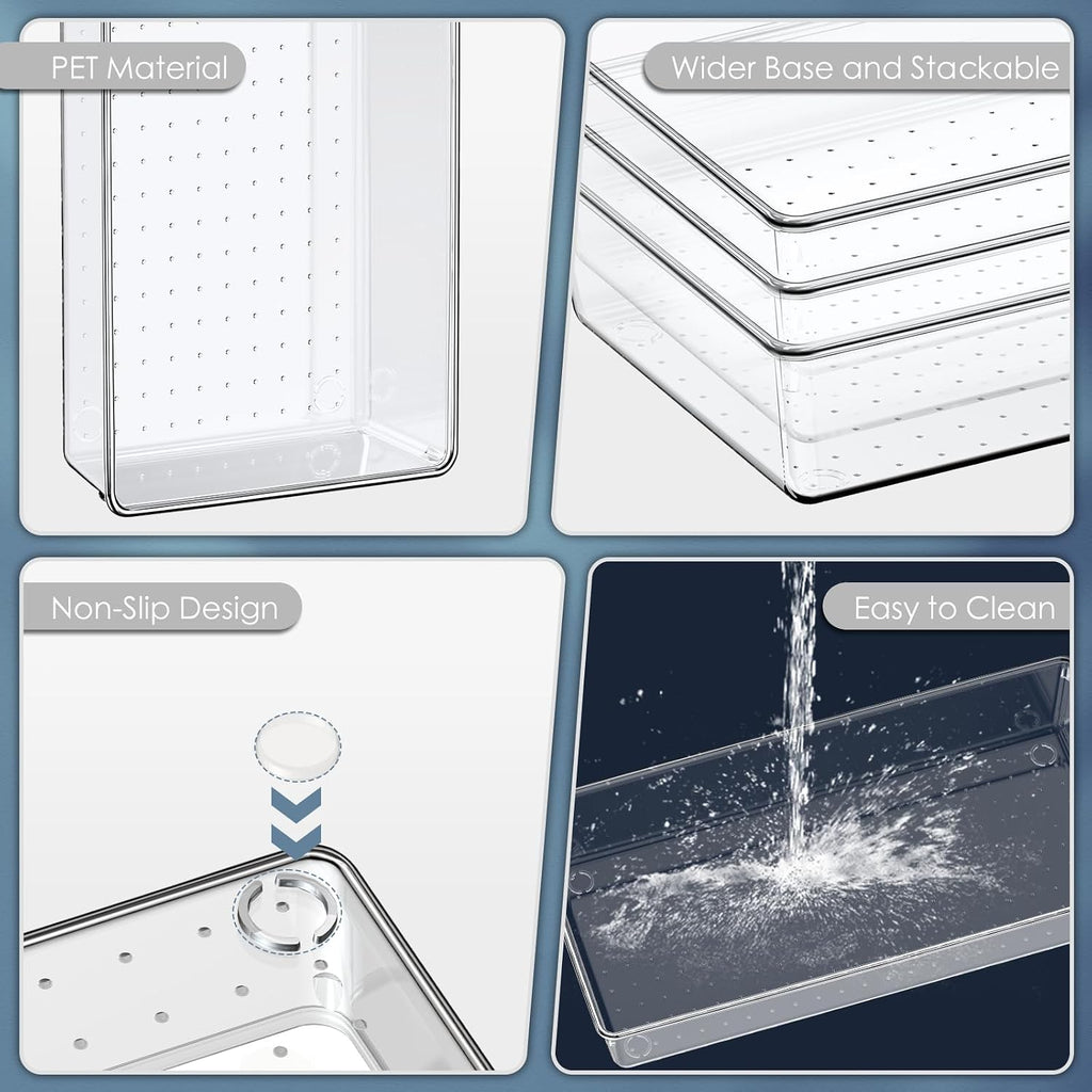 12 Pack Large Clear Plastic Drawer Organizer Set, Acrylic Bathroom
