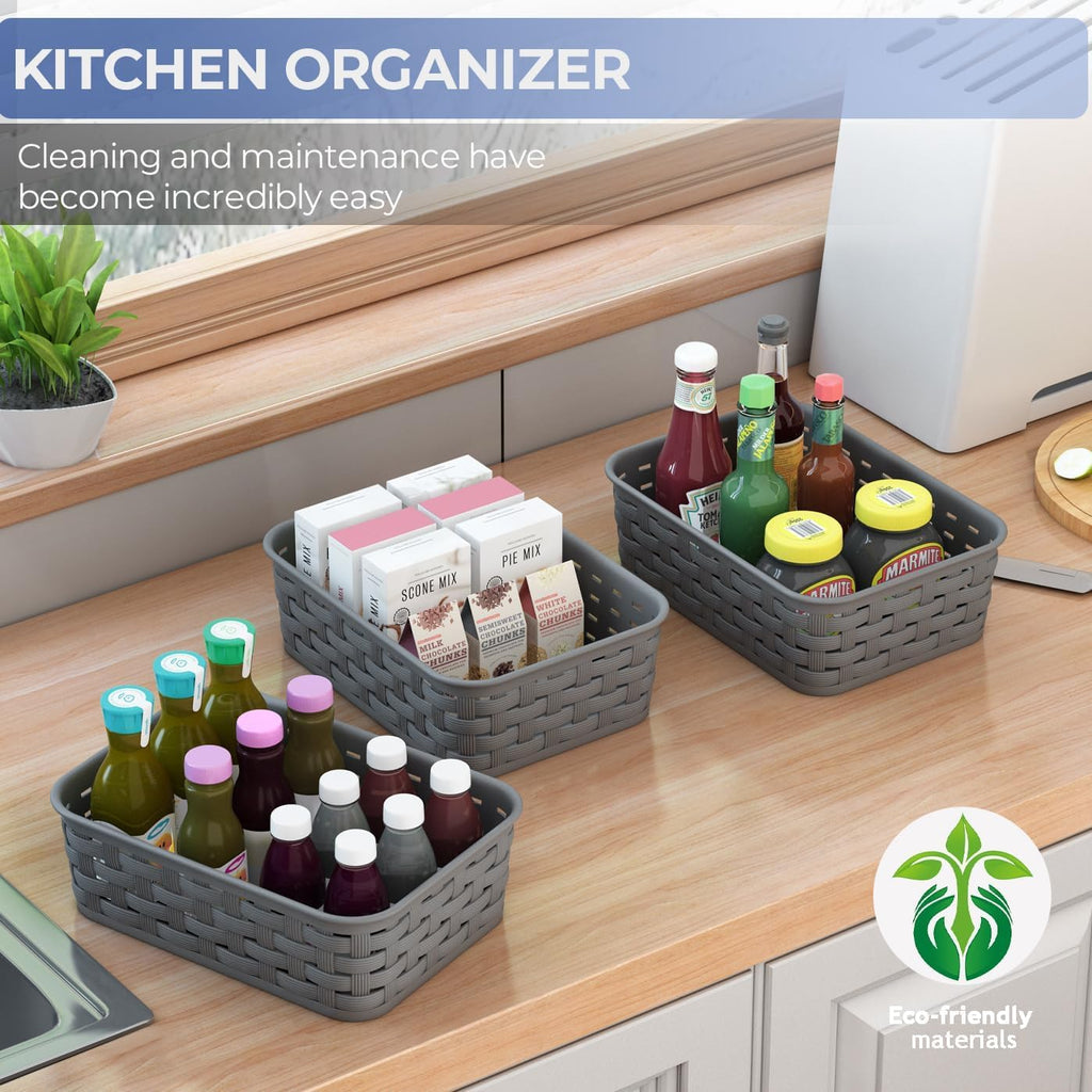 3 Pack Small Plastic Basket, Storage Bin Baskets for Organizing