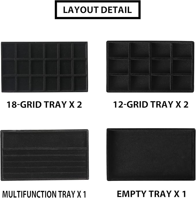 Frebeauty Jewelry Organizer Tray, Stackable Velvet Jewelry Trays, Drawer - Image 4