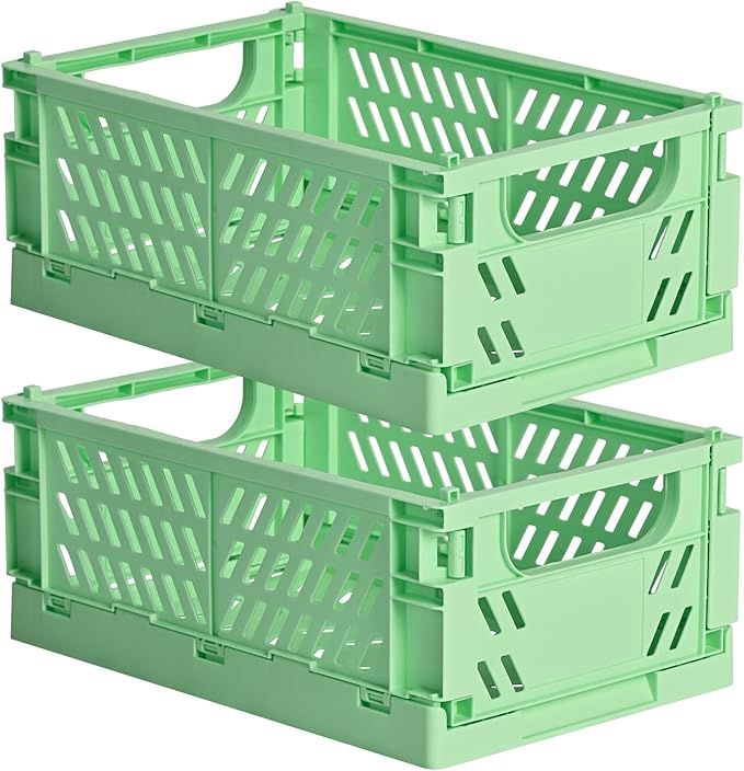 2-Pack Small Pastel Plastic Storage Baskets, Collapsible Crates by HUUSMOT