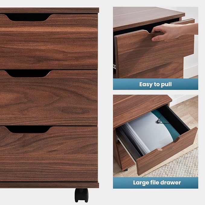 Farini Mobile File Cabinet for Home Office, 3 Drawer Chest Wood, Drawers Unit - Image 4