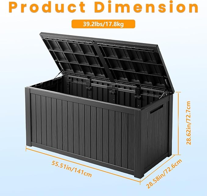 200 Gallon Outdoor Storage Box Waterproof Lockable Resin Deck Box Large - Image 2