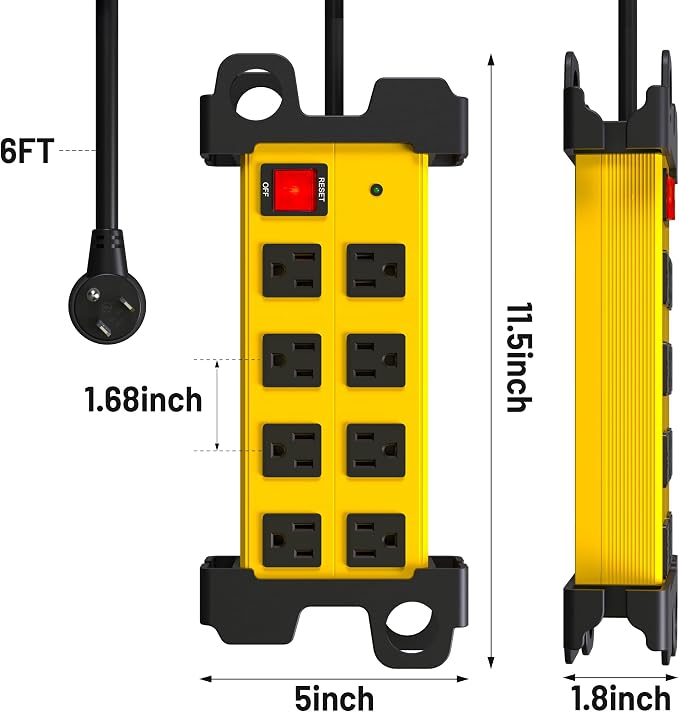 8 Outlet Heavy Duty Power Strip, 2700J Surge Protector - Image 6
