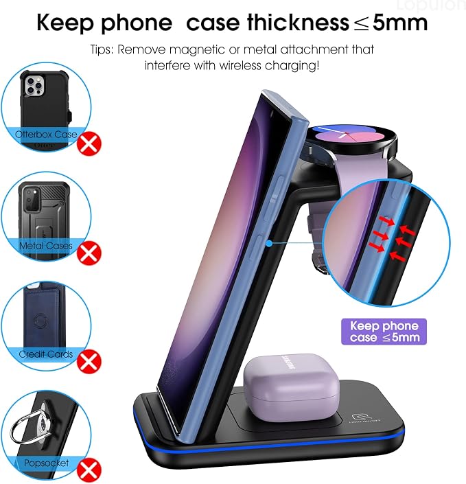 Wireless Charging Station for Samsung/Android, Fast Wireless Watch Charger - Image 6