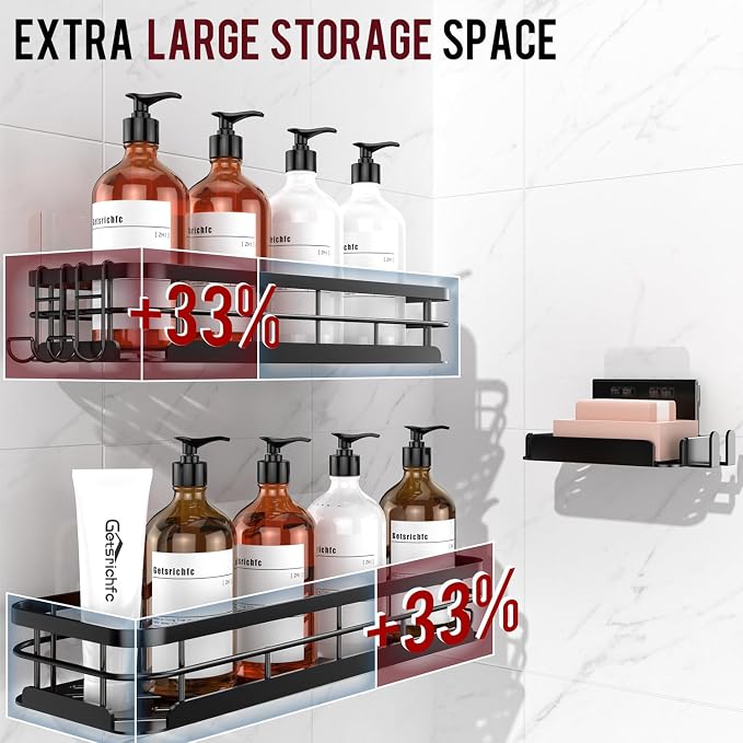 Large Capacity Shower Caddy, Heavy-Duty Adhesive Shower Organizers - Image 3