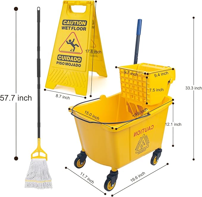 Kefanta 35 Qt Side Press Wringer Combo Commercial Mop Bucket on Wheels Set - Image 3