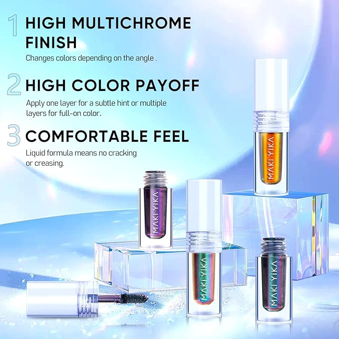 MAKI YIKA Glitter Eyeshadow Gold Liquid Multichrome Eyeshadows Long Lasting - Image 6