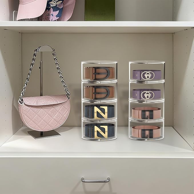 Belt Organizer for Closet Storage: Clear Acrylic 8-Layer Stackable Belt Box - Image 8