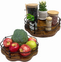 2 Pack, 11" & 12" Wooden Lazy Susan Turntable with Higher Metal Sides