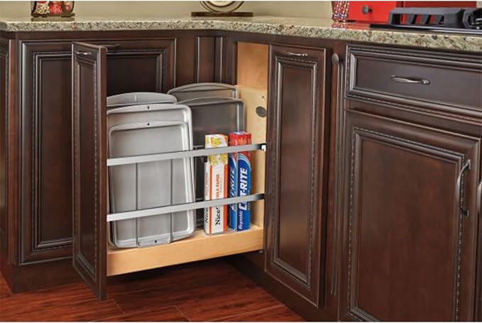 Rev-A-Shelf 8" Pullout Wooden Bakeware Organizer Shelf - Image 2