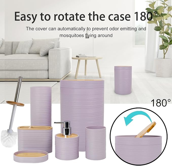CERBIOR Bathroom Accessories Set 6 Piece Bamboo Bath Ensemble Includes Soap - Image 5