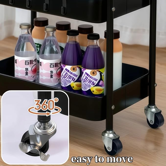 2 Tier Metal Rolling Utility Cart - Image 4