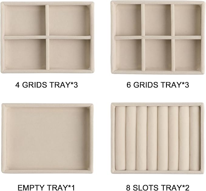 Frebeauty Small Jewelry Tray Set, Stackable Velvet Jewelry Organizer Tray - Image 2