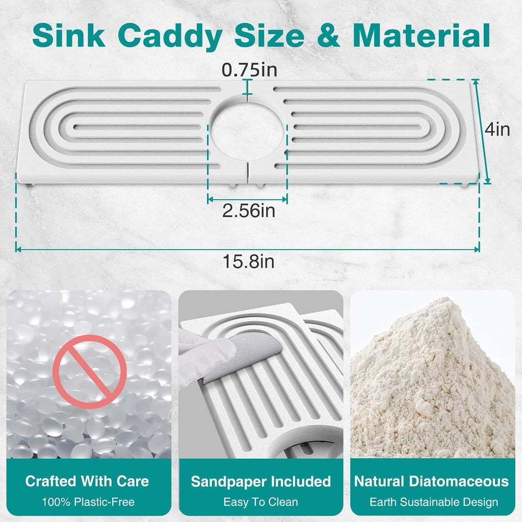 DK177 Faucet Mat for Kitchen Sink - Water Absorbing Stone Tray for