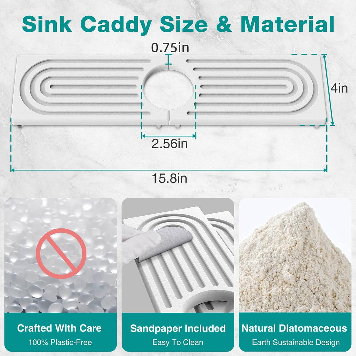 DK177 Faucet Mat for Kitchen Sink - Water Absorbing Stone Tray for