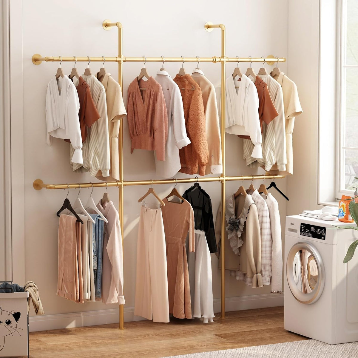 Gold Pipe Clothing Rack Wall Mounted, Industrial Pipe Clothes Racks