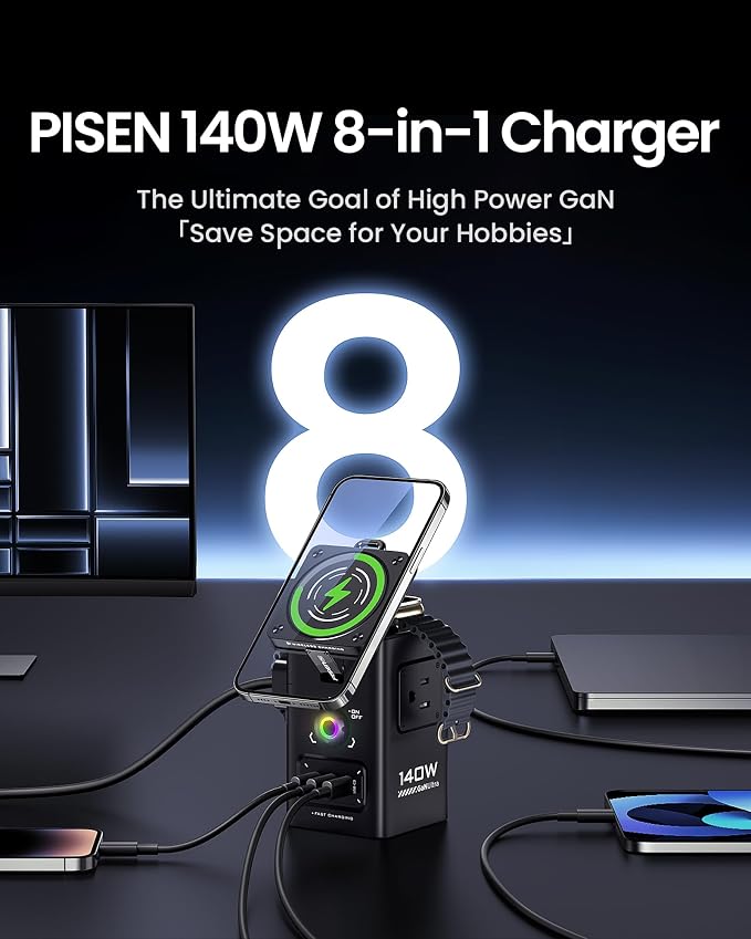 PISEN 8-in-1 Mag-Safe Charger Stand - 140W Charging Station - Image 4