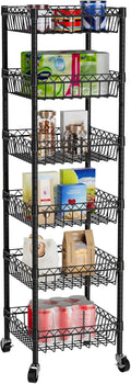 Basket Shelves Closet Rack with Wheels Metal Pantry Wire Shelf Unit